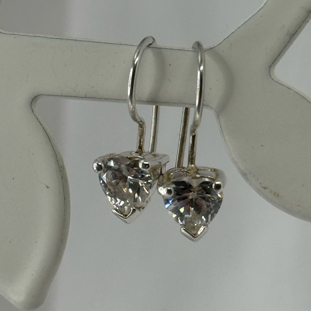 925 Silver Heart CZ Drop Earrings - Picture 2 of 13